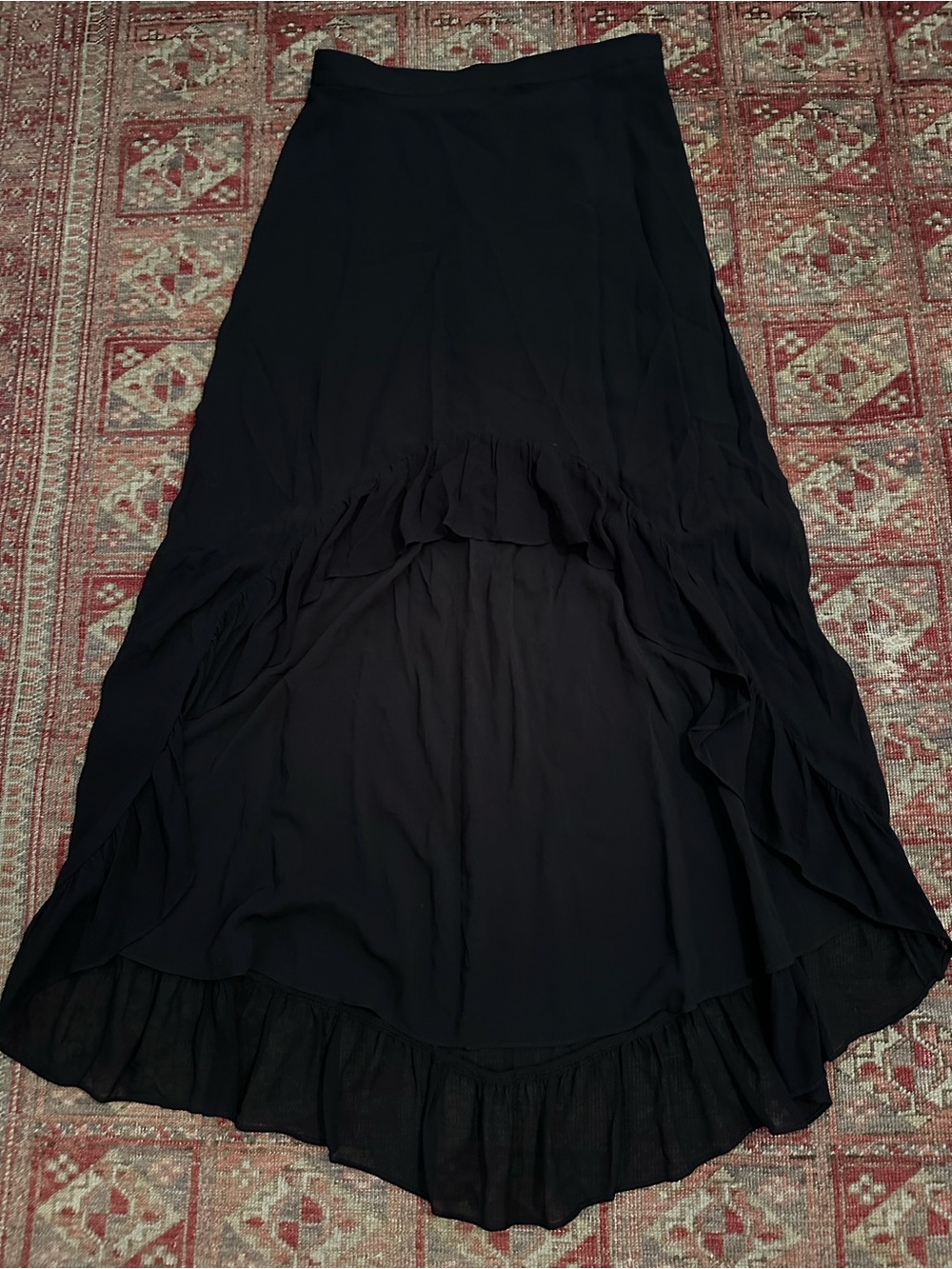 The Kooples High Low Maxi Skirt with Ruffle front cutaway. Size 2